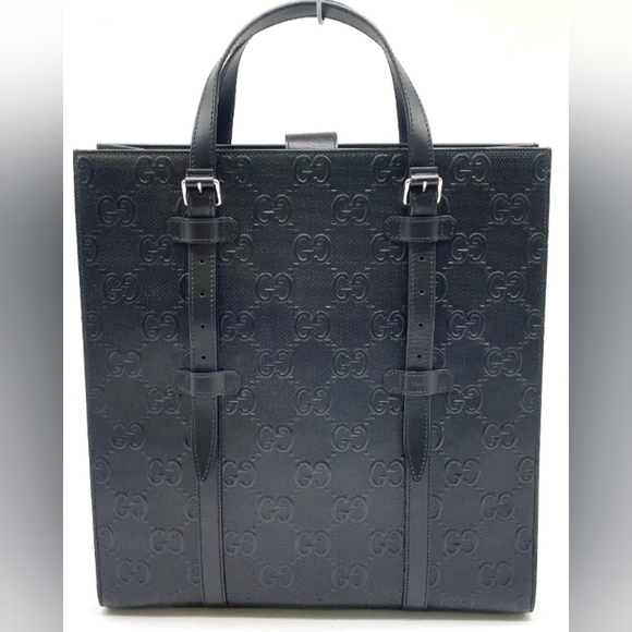 SALE! Authentic Gucci GG Black Embossed Leather Briefcase Tote W Dust Bag UNISEX - Picture 2 of 15